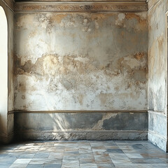 Fototapeta premium Alter römischer Raum mit authentischer Boden- und Wand-Textur, ideal für historische Visualisierungen und architektonische Projekte, inspiriert von der antiken römischen Architektur.