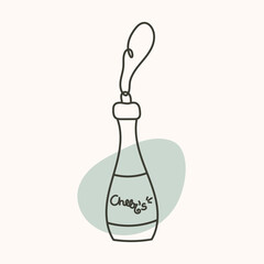 Christmas tree toy in the shape of a champagne bottle. Doodle vector illustration for winter greeting cards, posters, stickers and seasonal design.