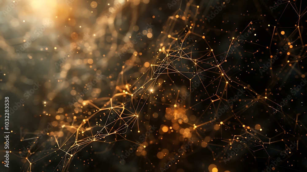 Poster glowing nodes and intricate lines forming a web of data flow on a shadowy background, evoking the id