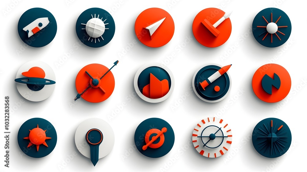 Aufkleber Minimalist icon set focusing on productivity project management goal achievement and process optimization  Includes icons for planning strategy workflow analytics and other business and office tools