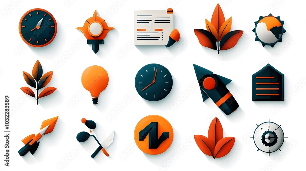 Leinwandbilder Comprehensive icon set designed to visualize and enhance productivity efficiency and performance management across various business and digital workflow systems