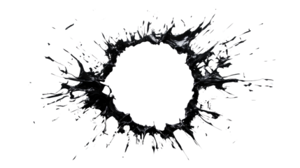 Black splash effect with circular shape, isolated on white Transparent background