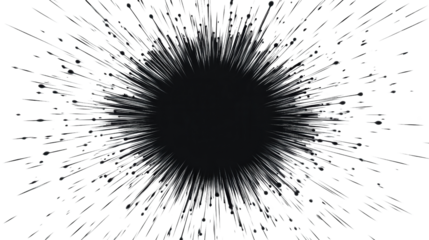 Black explosion with radiating light effects on Transparent background
