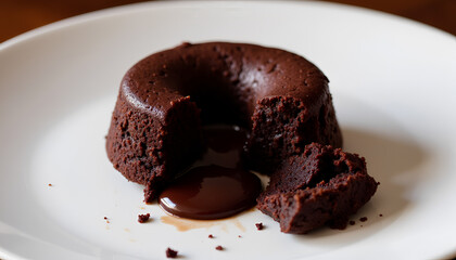 Decadent chocolate lava cake with molten center, indulgent dessert presentation