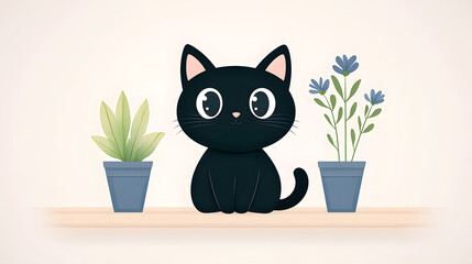Stylish Minimalistic Cute Cat Flat Illustration Avatar for Modern Visuals