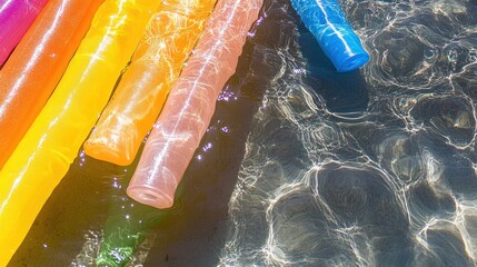 Colorful Inflatable Pool Floats in Clear Water