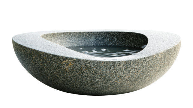 Decorative stone bowl with water, Transparent background