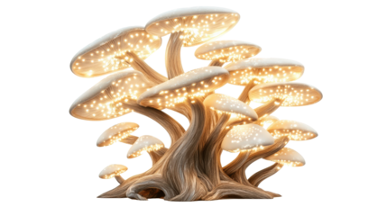 Fantasy tree with glowing mushrooms on a Transparent background