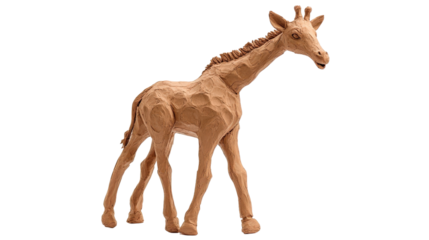 Giraffe figurine made of clay on a Transparent background