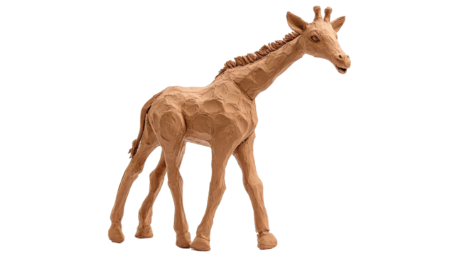 Giraffe figurine made of clay on a Transparent background