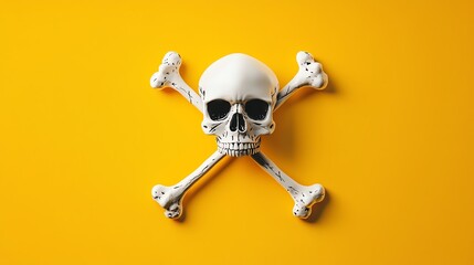 A striking skull and crossbones design against a vibrant yellow background, symbolizing danger and warning.