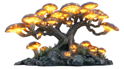 Glowing mushroom tree, Transparent background