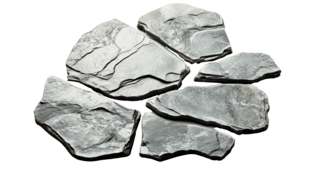 Gray slate stones arranged on a Transparent background