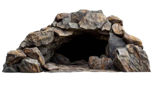 Rocky cave entrance, natural formation, Transparent background