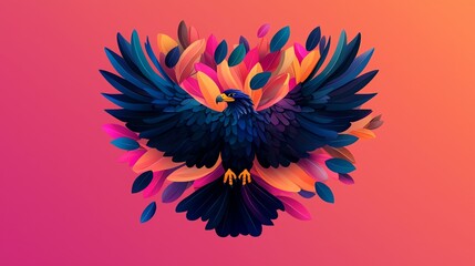 Fototapeta premium Colorful artistic eagle surrounded by vibrant leaves, symbolizing freedom and nature's beauty.