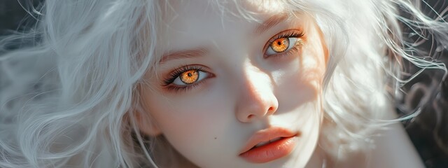 Obraz premium A beautiful girl with white hair, light eyes, porcelain skin, and pale color tones