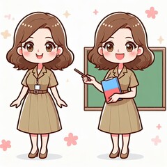 Smiling cartoon girl with long hair, a childlike face, and a joyful expression, representing childhood and beauty