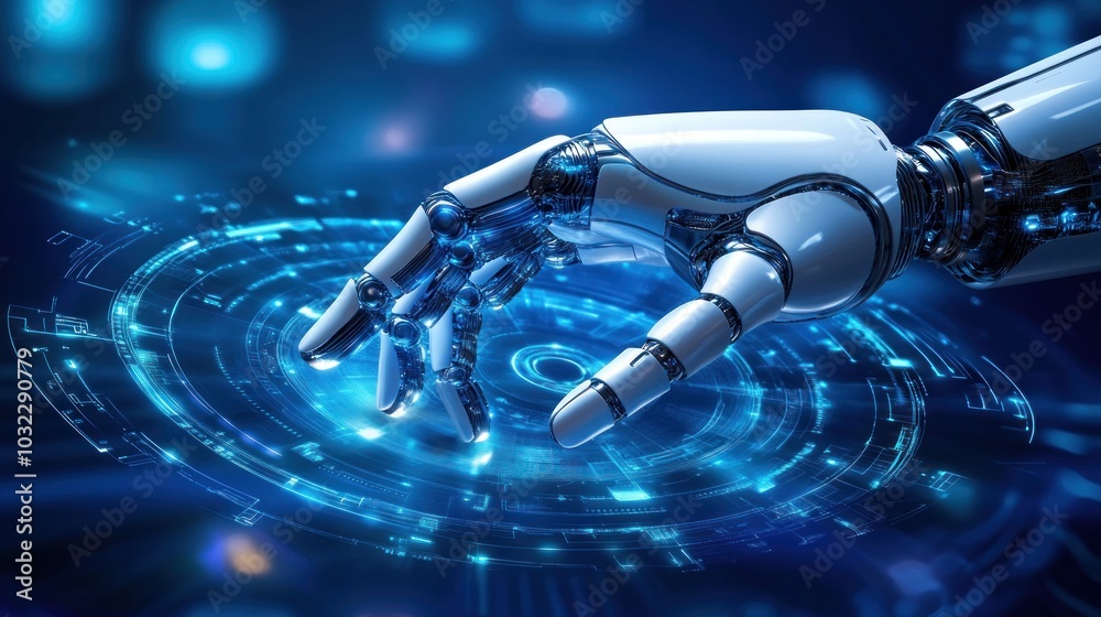 Poster robotic hand interacting with a digital interface