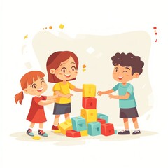 Obraz premium Cartoon boy and girl reading book together, kids with school supplies, vector illustration