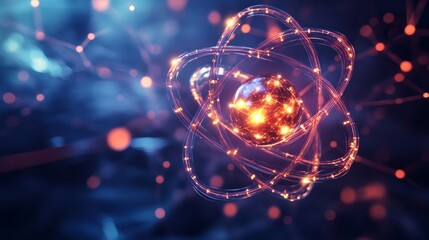 Visualization of atomic structure with electrons orbiting a nucleus, representing fundamental concepts in quantum mechanics