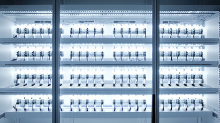 Sleek Server Room with Glowing Hardware Against Minimalist Background for Tech Depiction