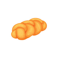 Challah. The bread is braided. Sweet flour dessert. A sesame bun. The vector illustration is isolated on a white background.