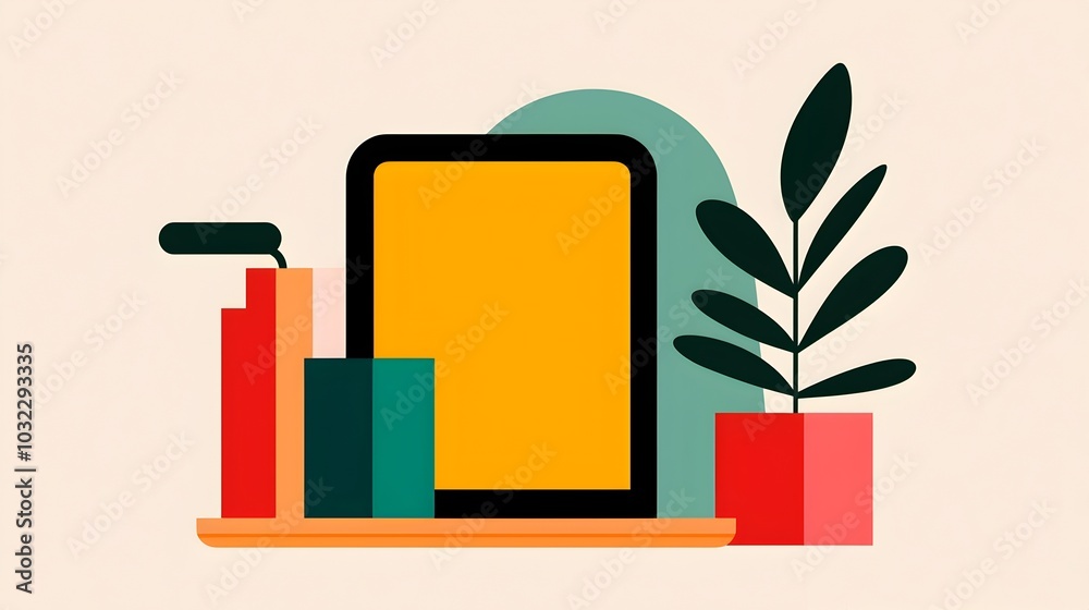 Poster A collection of sleek minimalist icons depicting a range of digital devices and tools featuring clean linework simple geometric forms and a soothing pastel color palette for a modern