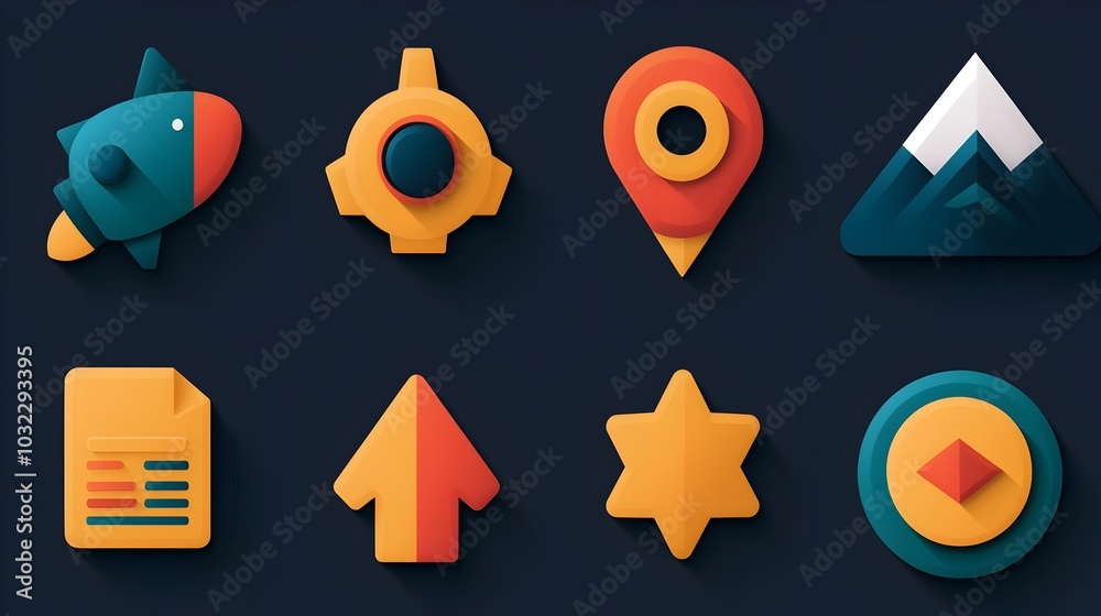 Leinwandbilder Vibrant and dynamic icon set showcasing a range of cutting edge digital technologies user interfaces and high tech visual styles executed with a bold flat design aesthetic and crisp minimalist edges