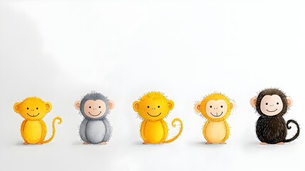 Delightful watercolor painting of adorable monkeys set in a verdant jungle landscape featuring fur textures and lush foliage elements for use in animal themed visual designs