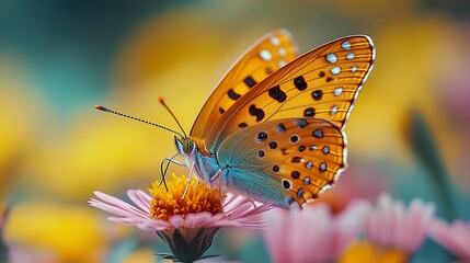 Obraz premium Beautiful Butterfly Resting on a Colorful Wildflower