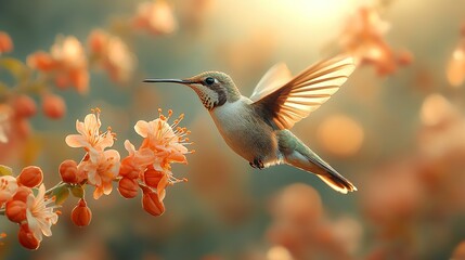 Hummingbird Hovering Near Vibrant Flower