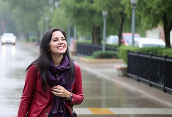 Fototapeta premium A person enjoying a walk in the rain smiling