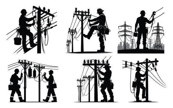 power lineman vector silhouette isolated white background