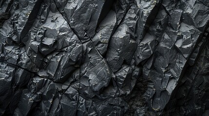 Detailed view of rugged, layered dark rocks with natural textures, showcasing geological patterns and the raw beauty of erosion.