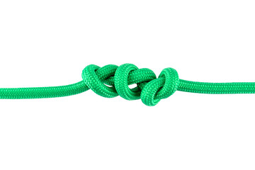 Green plastic or nylon rope with a knot isolated on a transparent background