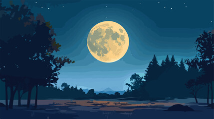 Full Moon Mixed Media Flat Vector Isolated