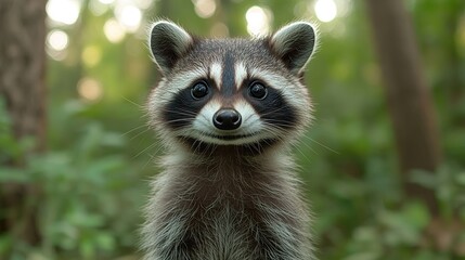 Obraz premium Curious Raccoon Exploring Woodland Area