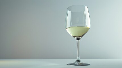 Fototapeta premium A delicate white wine glass featuring a subtle curve, capturing the shimmering light of the white wine inside.