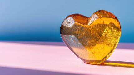 Fototapeta premium Amber Heart Shape on Pink and Blue Background