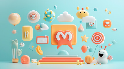 Emoji symbol set, vibrant icons and clear visuals, creative arrangement, 3D illustration