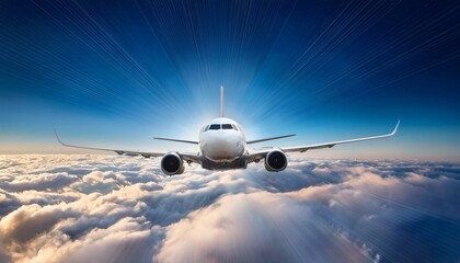 Fototapeta premium flying airplane above clouds