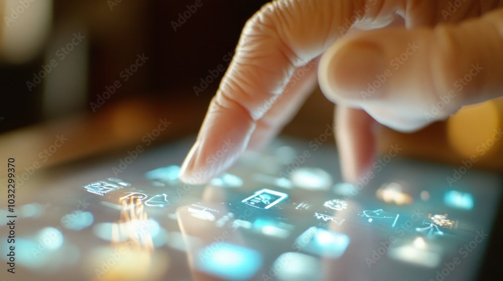 Poster Finger Interacting with a Touchscreen Display of App Icons