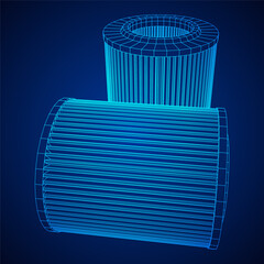 Car engine air filter. Auto spare part. Car care service maintenance. Wireframe low poly mesh vector illustration.
