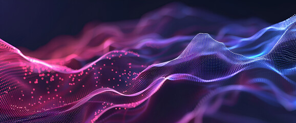 Obraz premium 3d render, abstract background with pink blue neon lines glowing in ultraviolet light, and bokeh lights ,Dynamic waves of colorful light ripple through a dark background