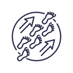 Footprints and arrows symbolize progress and direction.