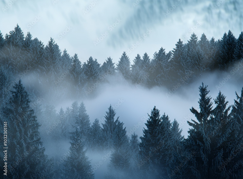 Aufkleber a beautiful winter landscape with snow-covered trees. the background contains a merry christmas and 