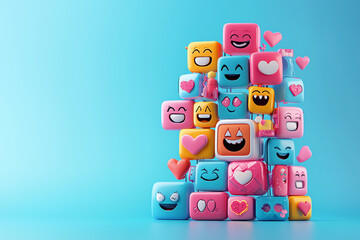 Colorful emoji icons, futuristic visual symbols, glowing 3D design, 3D illustration