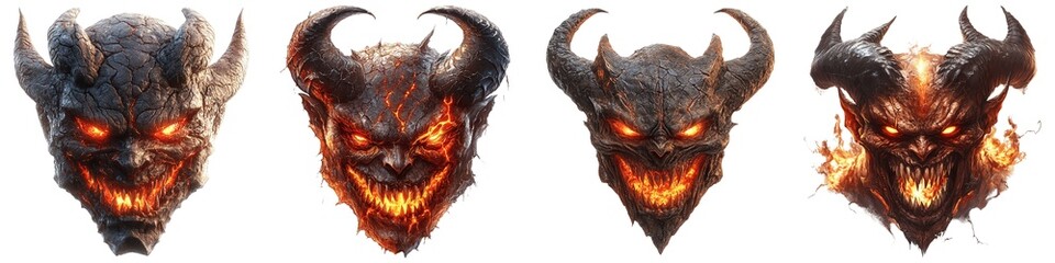 Naklejka premium Demonic faces with red eyes and yellow flames