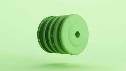Green bionic capsule disk shapes bearing housing technology design element neutral monochrome soft tones mint green background 3d illustration render