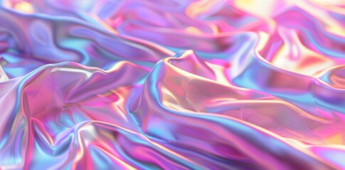 Obraz premium Holographic fabric with soft pastel hues in wavy background